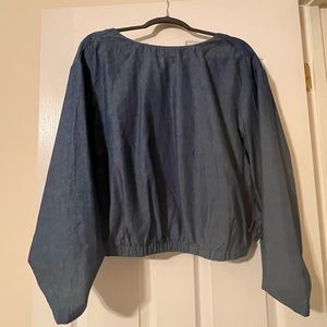 Adorable Chambray Tie Sleeve and Back Blouse